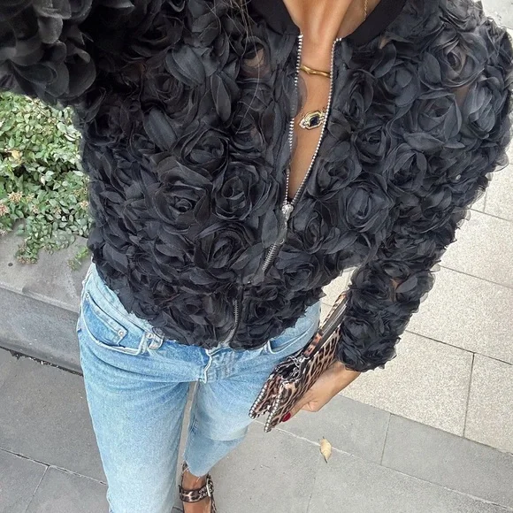From Paris! Fabulous Faux Fur Flower 3D Jacket - Picture 2 of 4